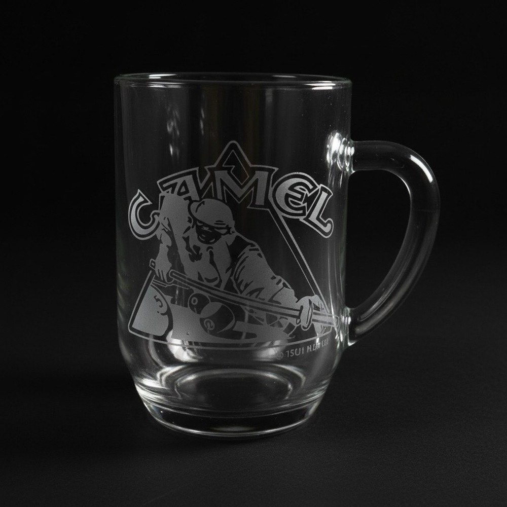 Vintage 1991 Camel Joe Etched Glass Beer Mug Joe Camel Playing Pool Barware 90s